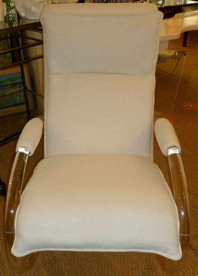 Charles Hollis Jones Lucite/Upholstered Rocker In Excellent Condition In North Miami, FL