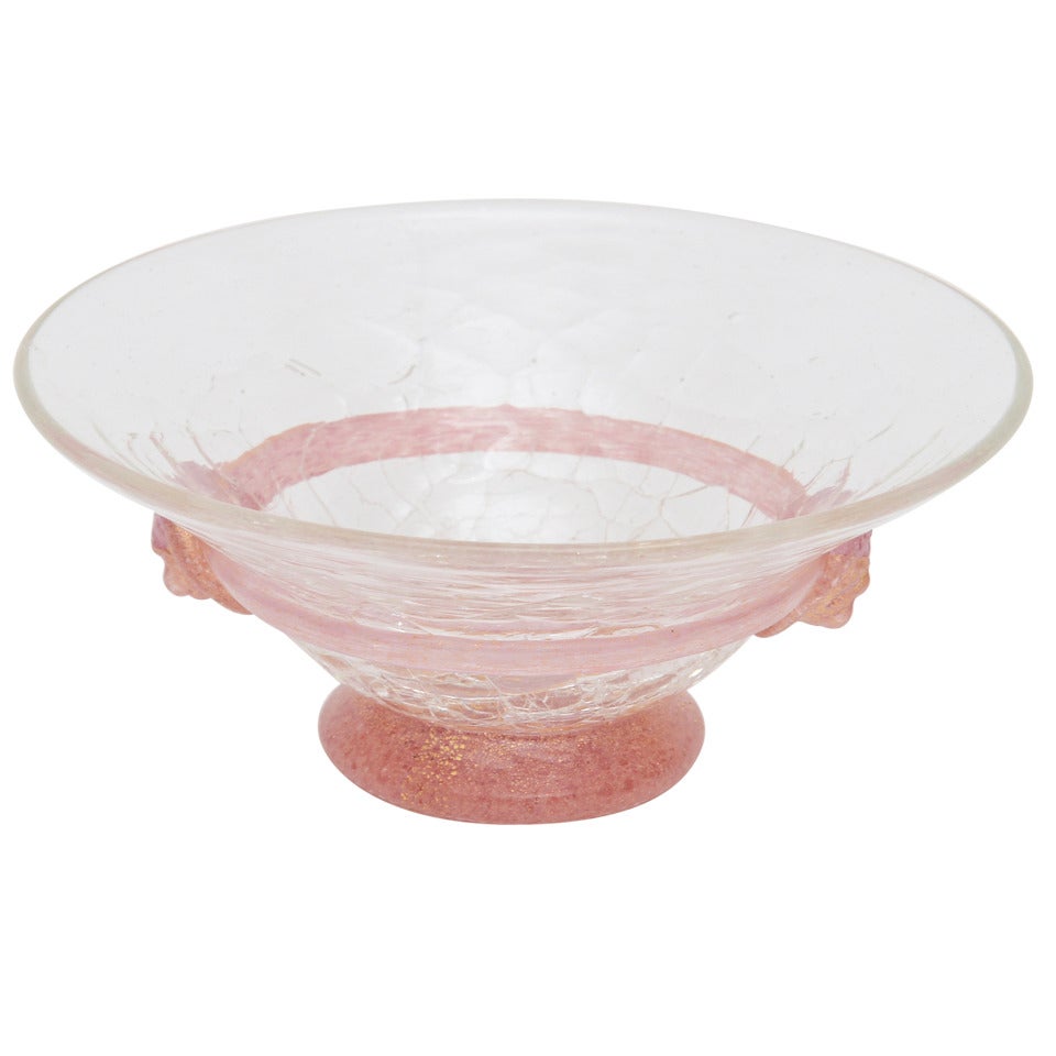 Italian Murano Crackled Glass Bowl with Pate de Ver Look