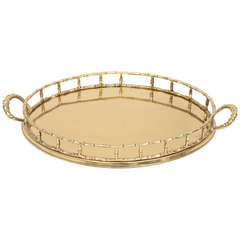 Polished Brass Faux Bamboo Oval Serving or Bar Tray