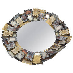 Silas Seandel Sculptural Brutalist Mixed Metal Round Jigsaw Puzzle Mirror 6