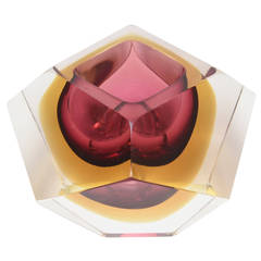 Italian Murano Diamond Faceted Glass Mandruzzato Small Sommerso Bowl