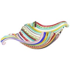 Italian Murano Galliano Ferro Fused Cane Multicolored Glass Bowl 10