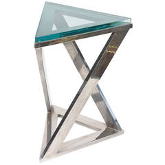 Sculptural Triangle Pace Side or Drink Table with Triangle Green Glass