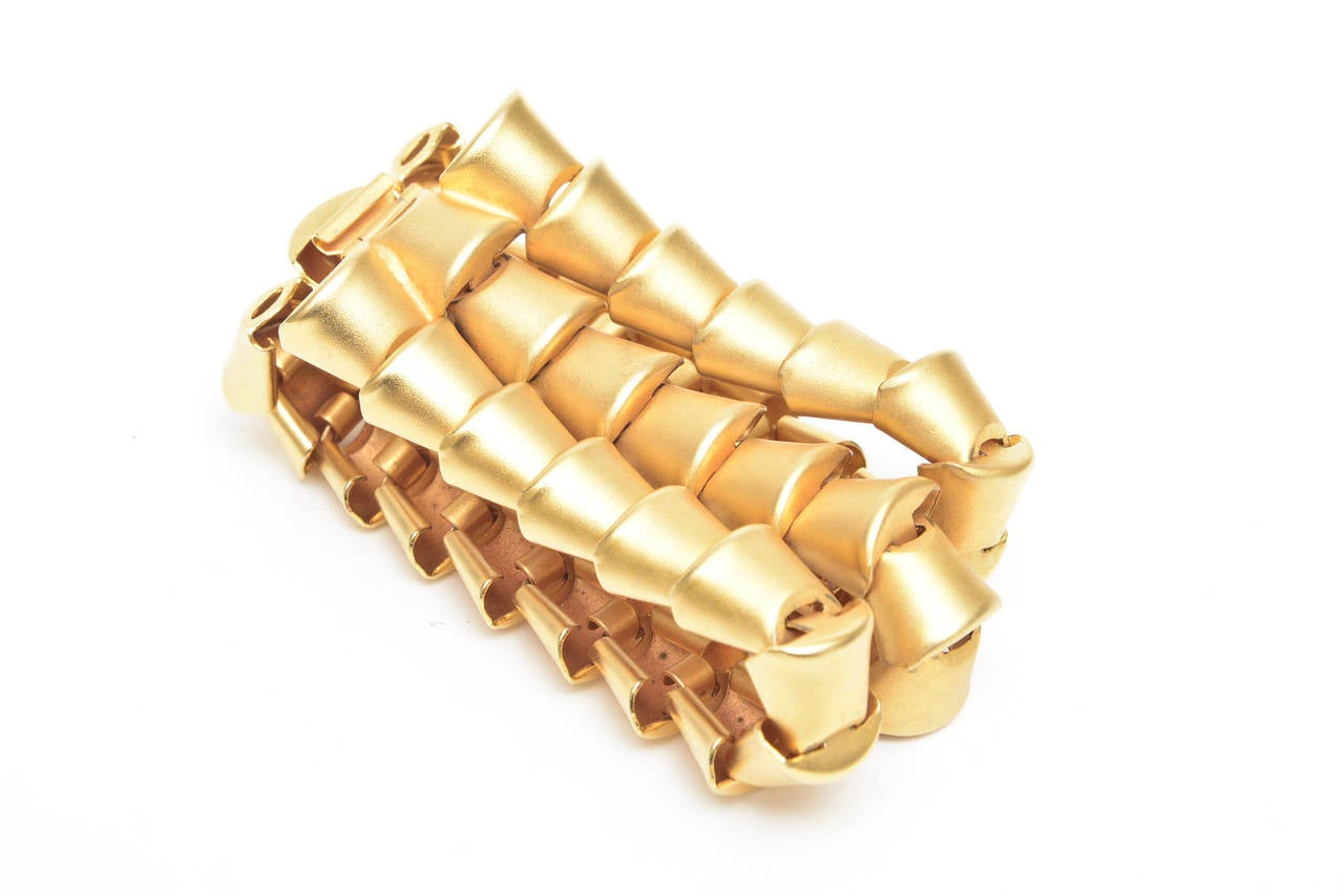Marcy Feld Signed Gold Plated 3 Row Cuff Bracelet  For Sale 2