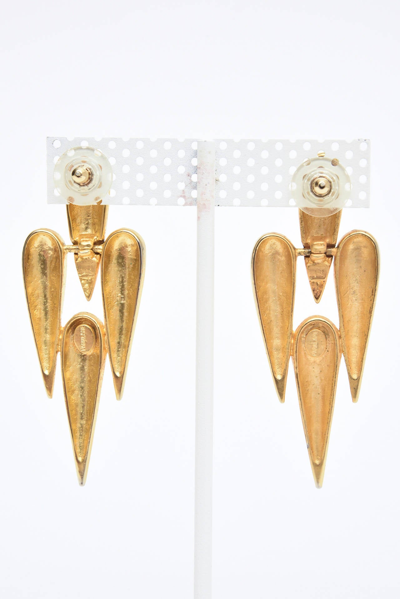 Modern Pair of Sculptural Pierced Gold Plated Earrings. 