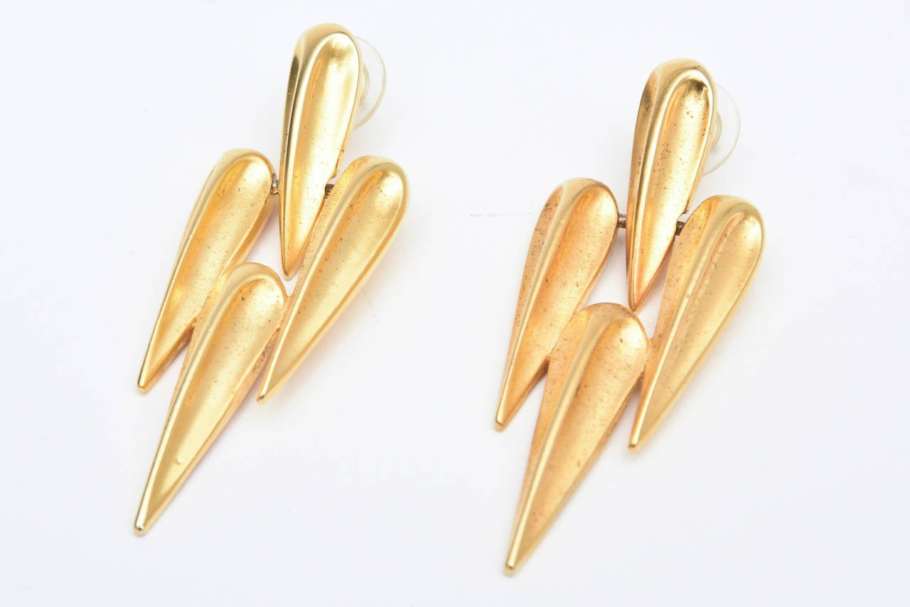 Pair of Sculptural Pierced Gold Plated Earrings.  In Excellent Condition In North Miami, FL