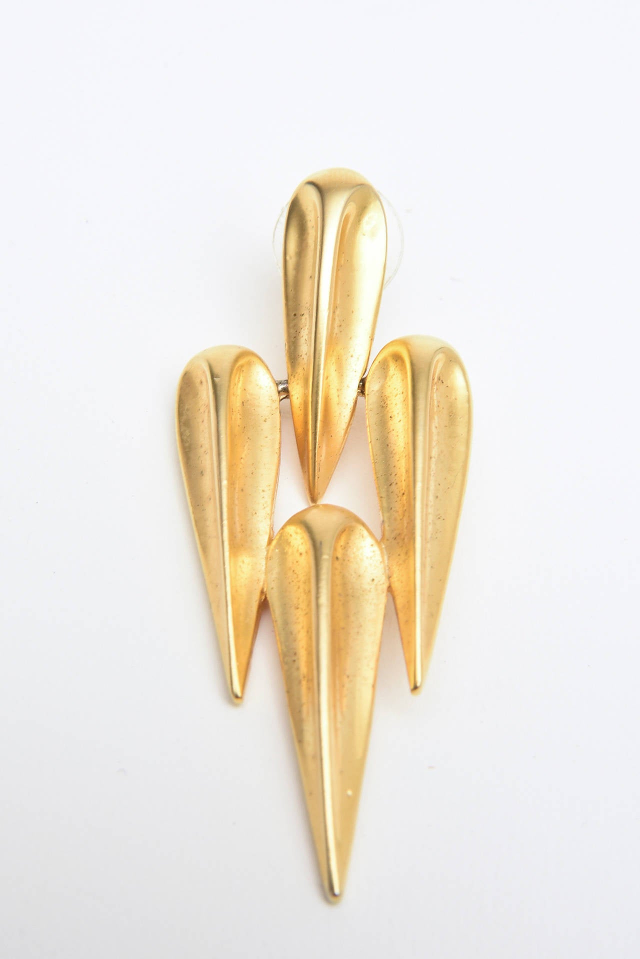 Women's Pair of Sculptural Pierced Gold Plated Earrings. 