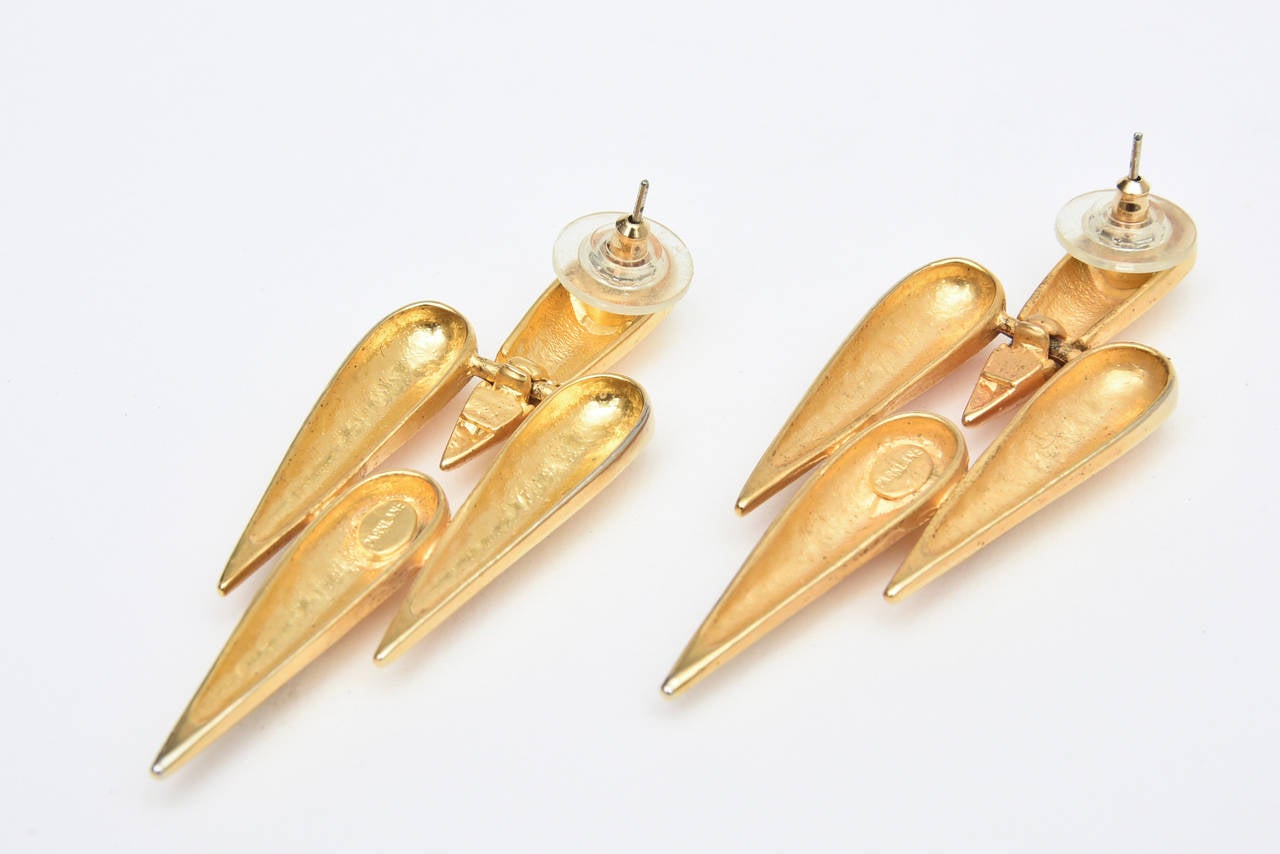 Pair of Sculptural Pierced Gold Plated Earrings.  1