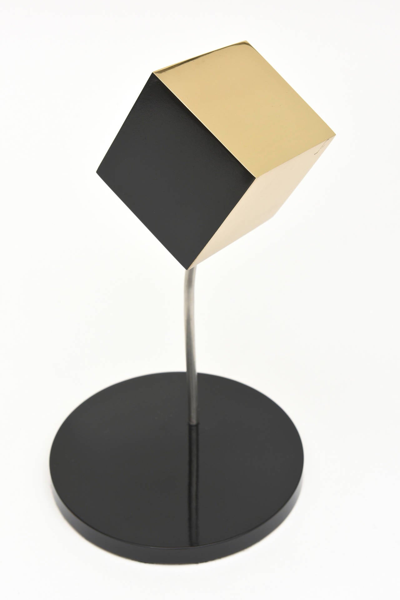 Mid-Century Modern Signed Modernist Polished and Satin Brass and Black Painted Brass Sculpture