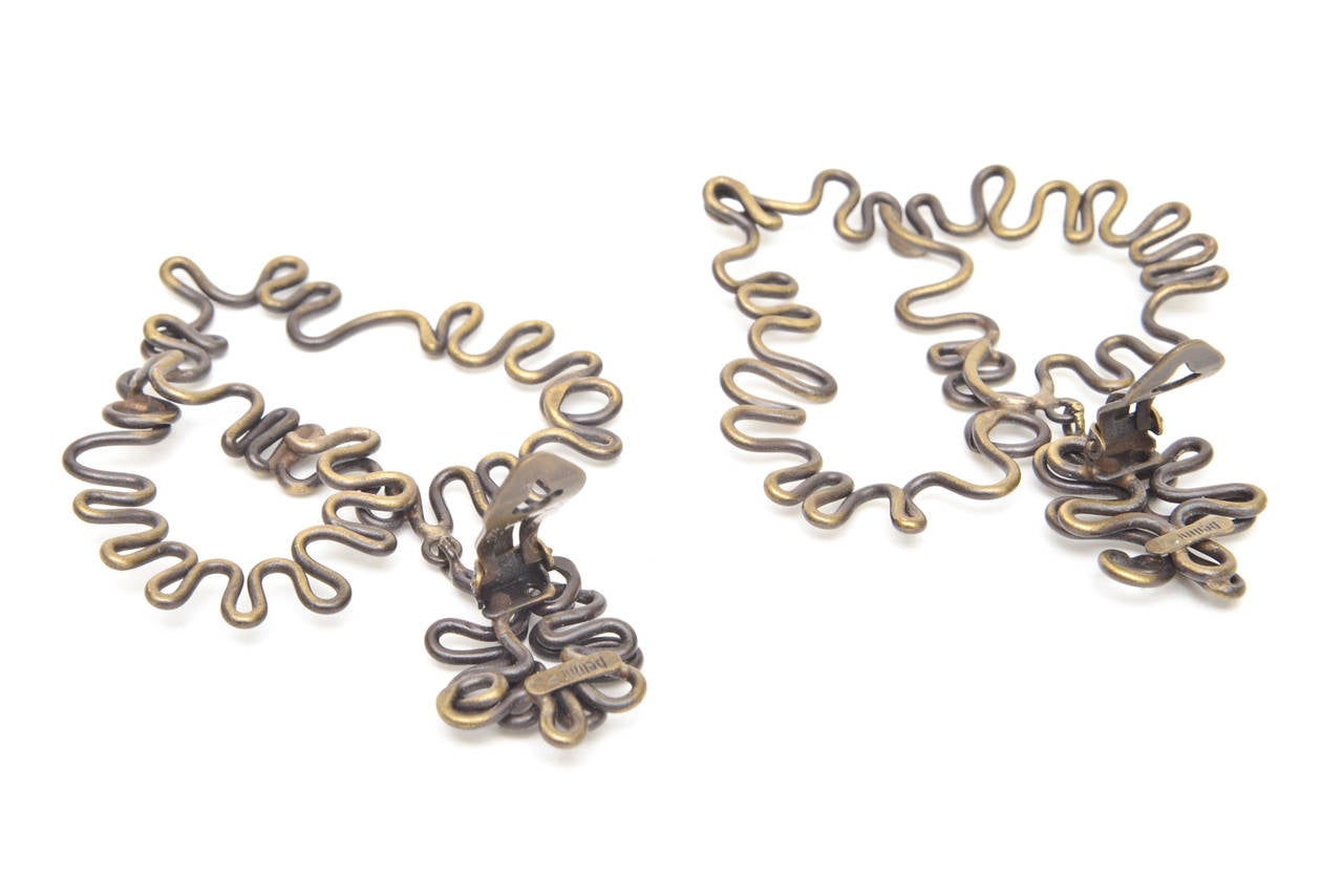Modern VIntage Brass Sculptural Studio Heart Shaped Clip On Dangle Earrings For Sale
