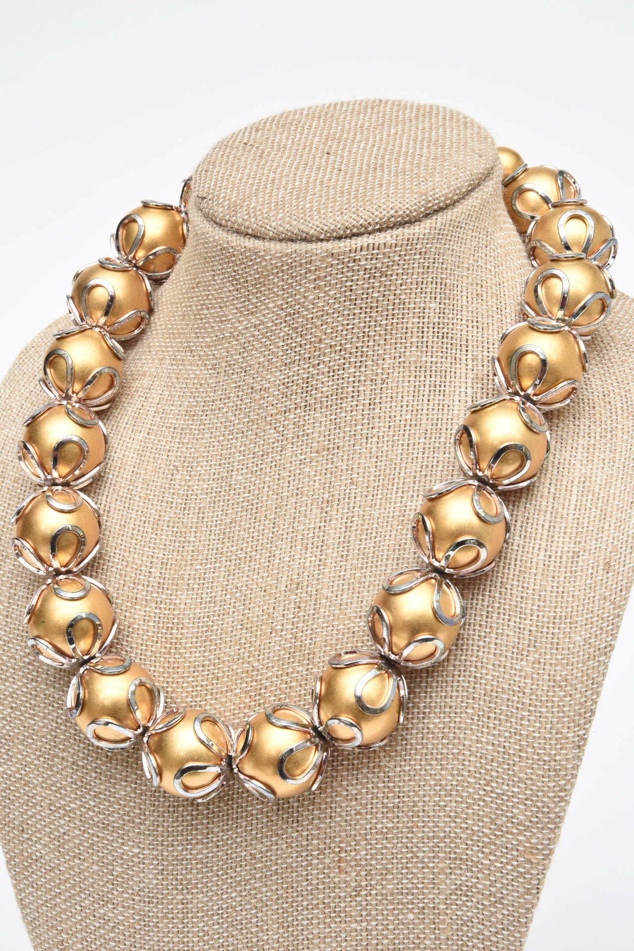 Modern Vintage Anne Klein Gold Ball Silver Loop Necklace