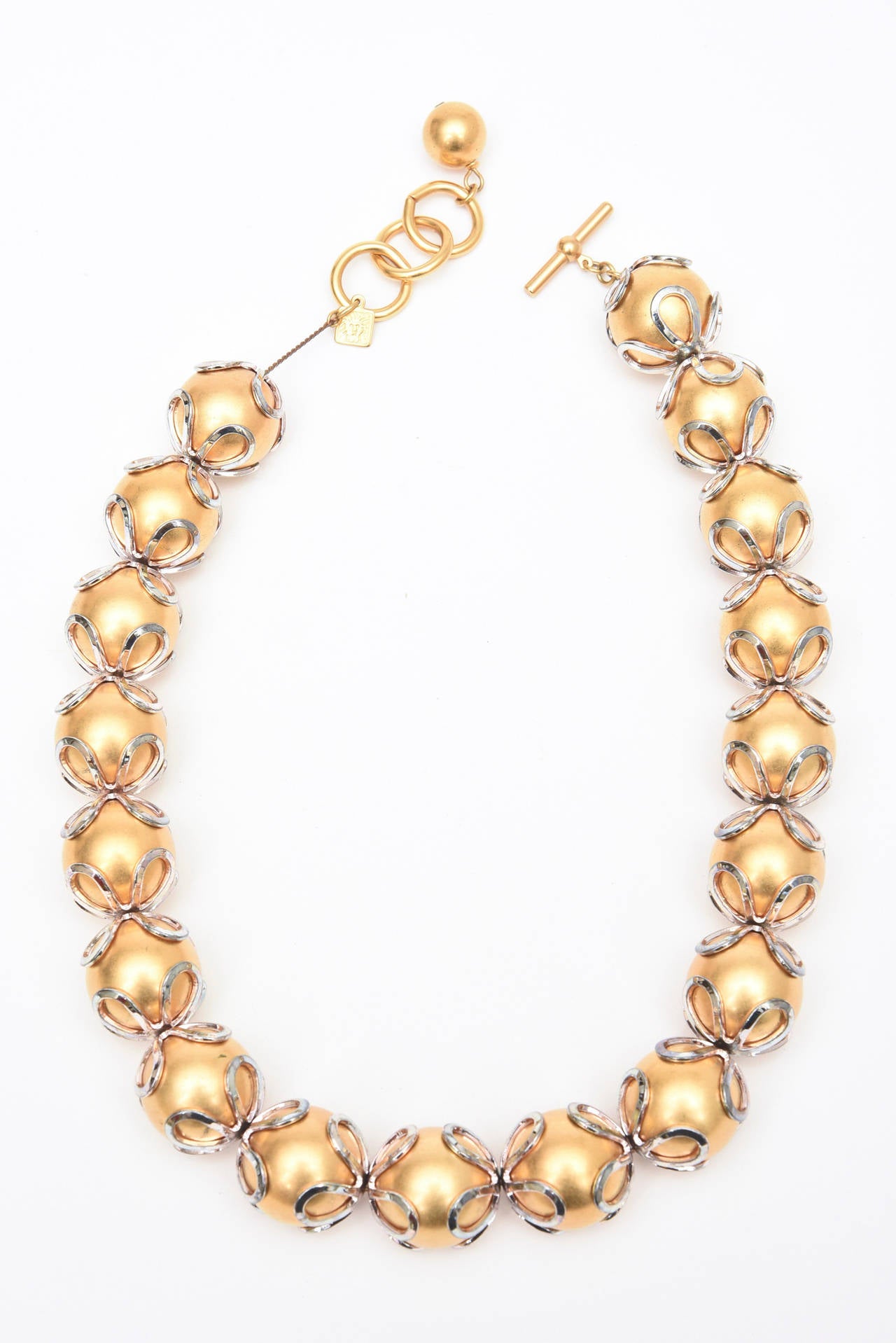 Women's Vintage Anne Klein Gold Ball Silver Loop Necklace