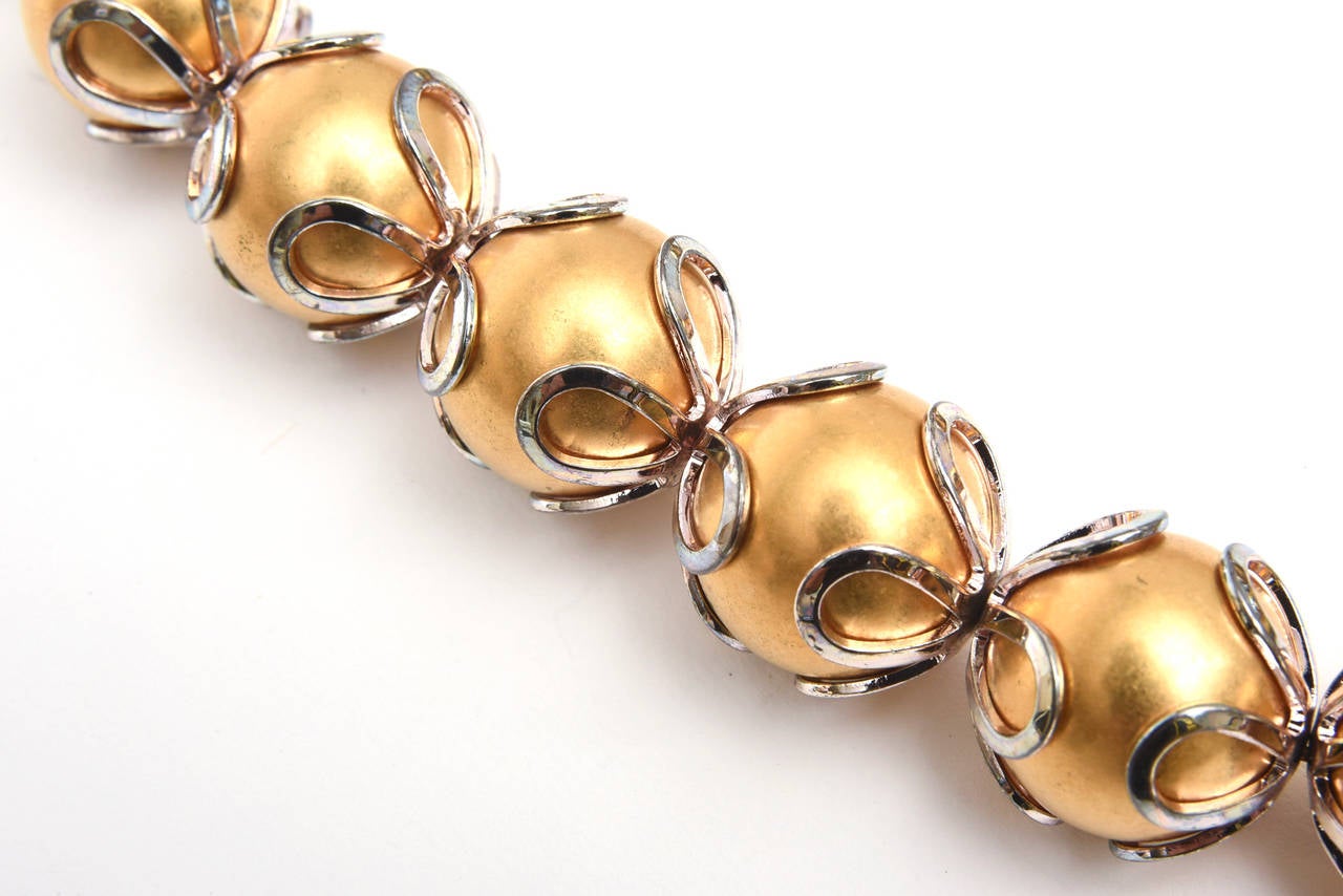 Vintage Anne Klein Gold Ball Silver Loop Necklace 1
