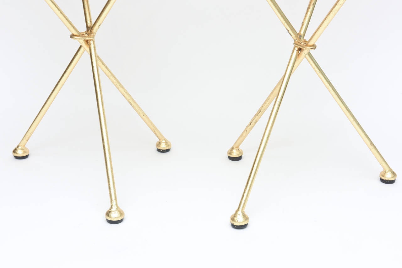 Mid-Century Modern Pair of Italian Vintage Gold Leaf and Mosaic Glass Tripod Side Tables