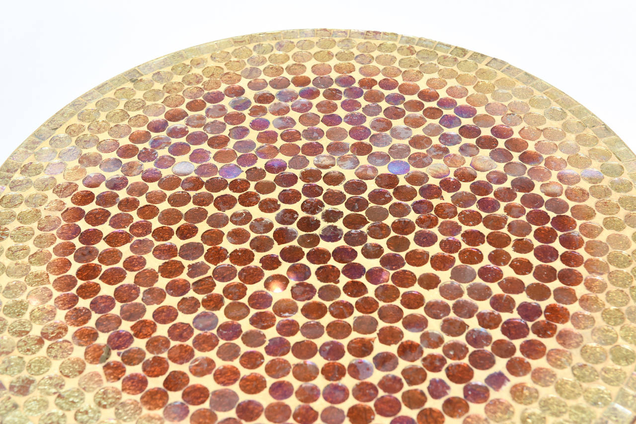 Mid-20th Century Pair of Italian Vintage Gold Leaf and Mosaic Glass Tripod Side Tables