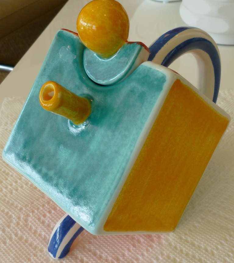 Memphis Style Color Block Ceramic Angled Sculptural Teapot In Good Condition In North Miami, FL