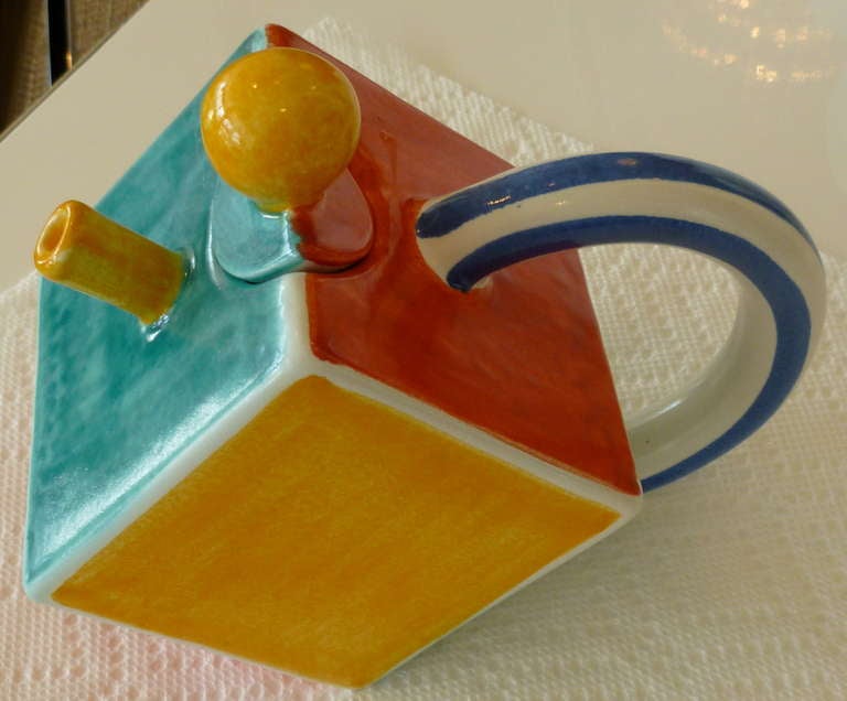 Memphis Style Color Block Ceramic Angled Sculptural Teapot 1
