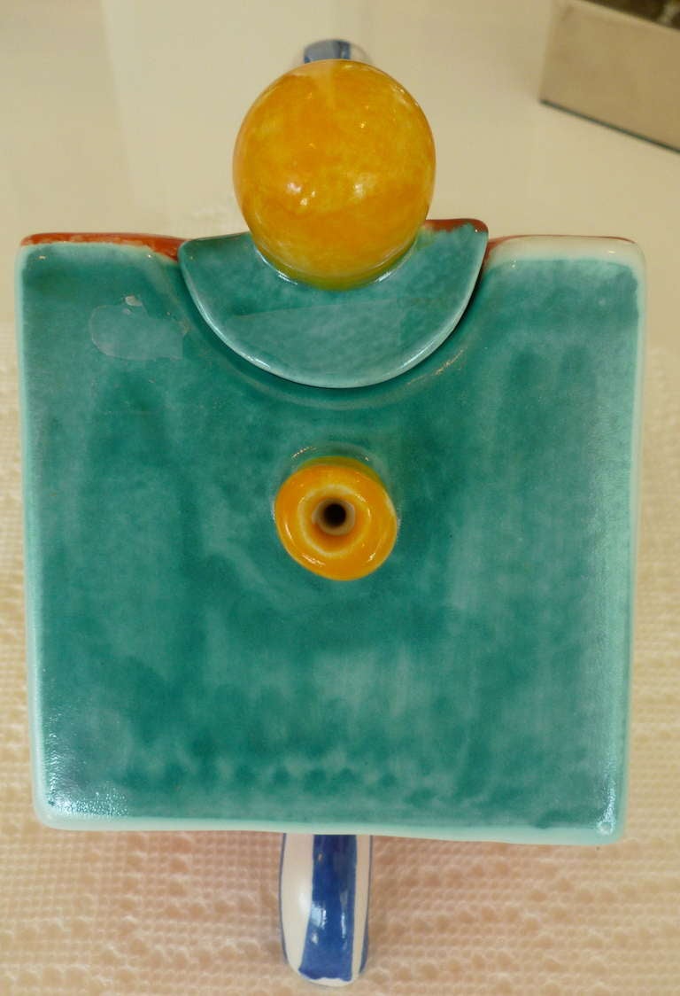 20th Century Memphis Style Color Block Ceramic Angled Sculptural Teapot