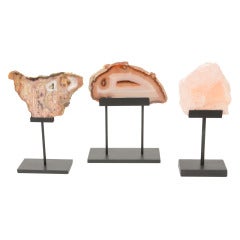 Set of 3 Rose Quartz & Agate Vintage Raw Stones Sculptures 9