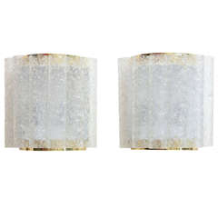 Pair of Doria Textured Ice Cube Pipe and Brass Wall Sconces 8