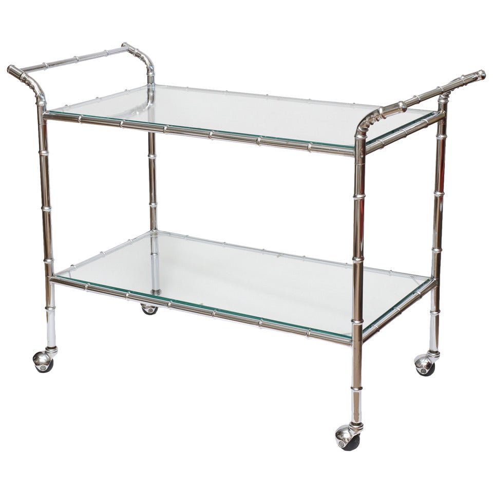 Faux Bamboo Chrome Two-Tiered Bar Cart or Trolly/  SATURDAY SALE