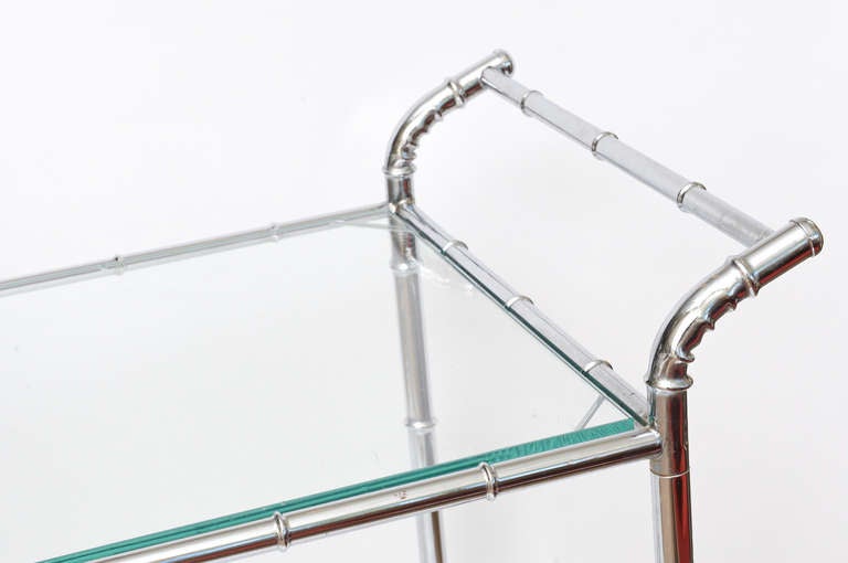 Modern Faux Bamboo Chrome Two-Tiered Bar Cart or Trolly/  SATURDAY SALE