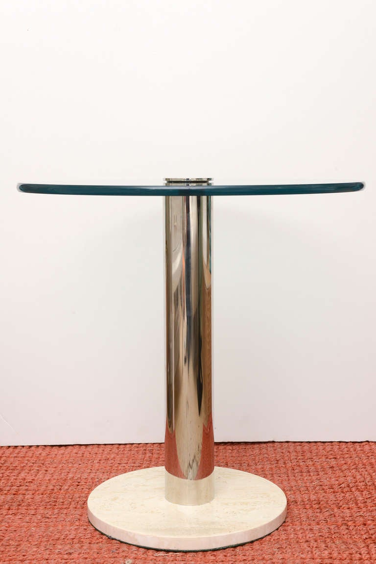 Chic, timeless and perfect between two chairs.... This Pace side table is....
The nickel silver column meets the base of the marble with a screw on and off 
Cap between the glass.