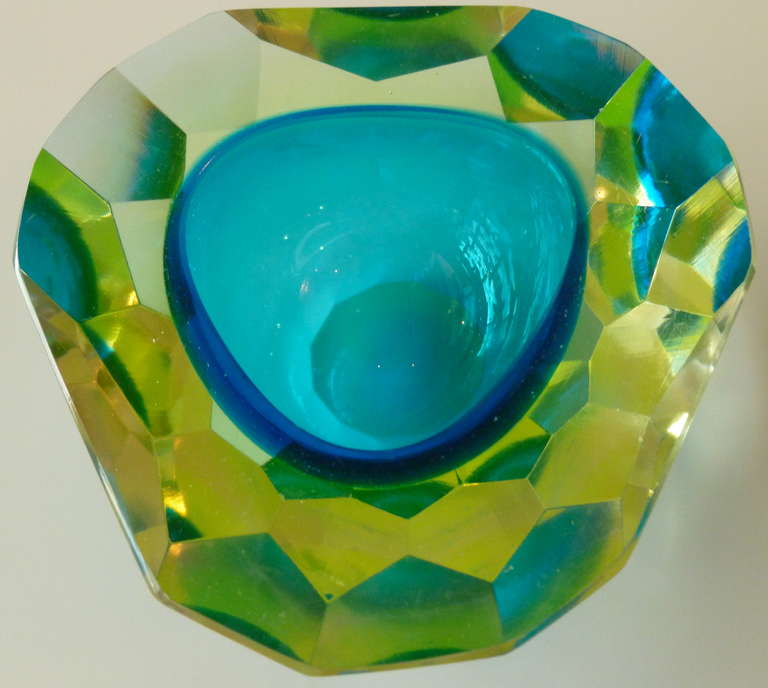 Stunning and Rare Italian Murano Faceted Sommerso Geode Glass Bowl 4