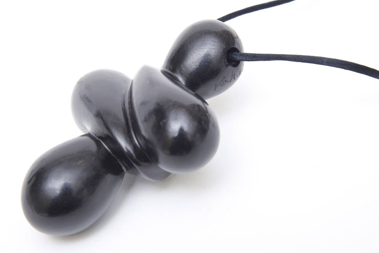 Sculptural Patrica Von Musulin Ebony Wood Necklace In Excellent Condition In North Miami, FL