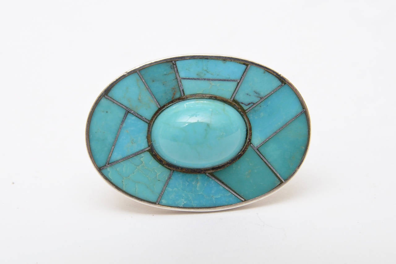 Women's or Men's  Sterling Silver and Turquoise Sculptural Ring