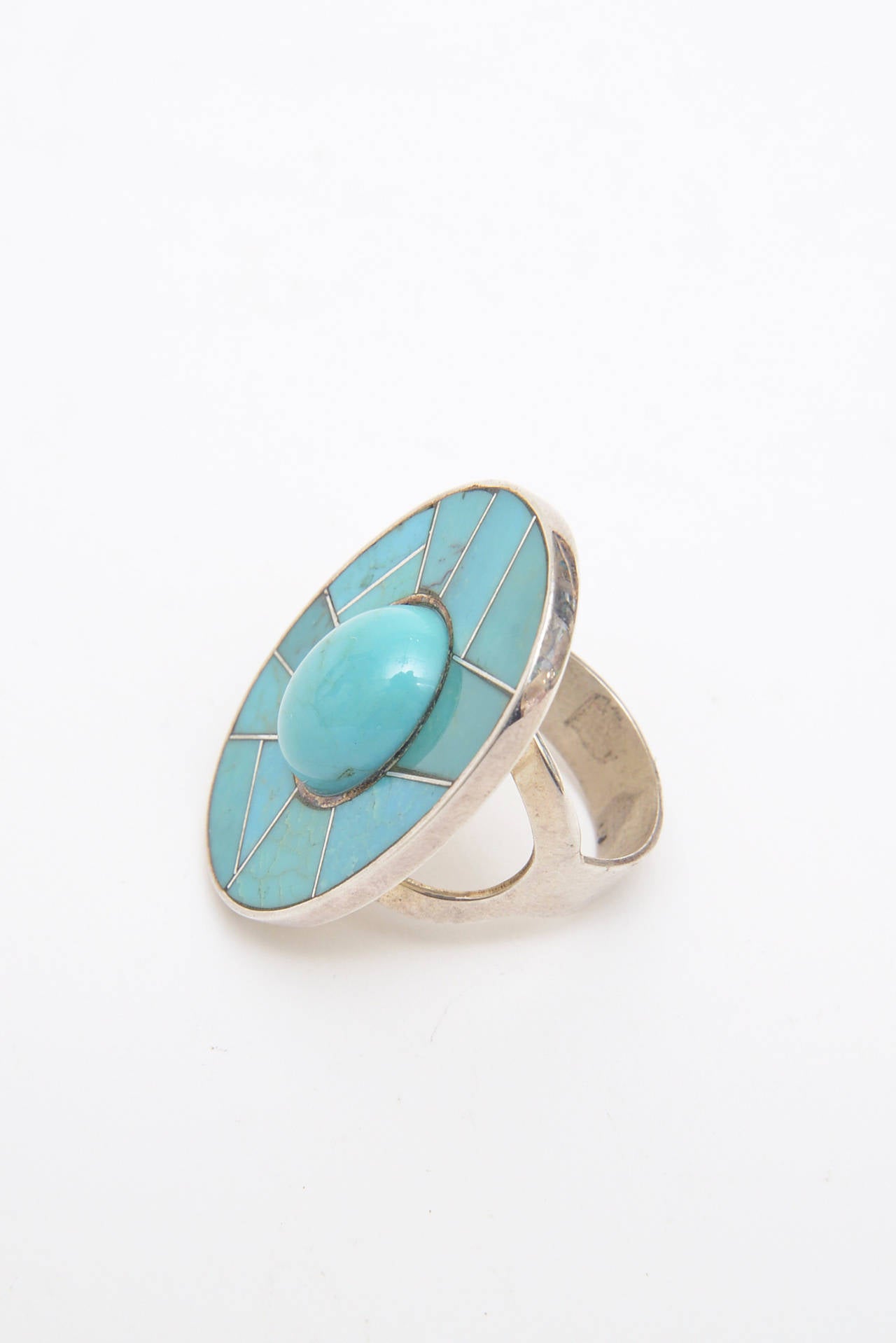  Sterling Silver and Turquoise Sculptural Ring 2