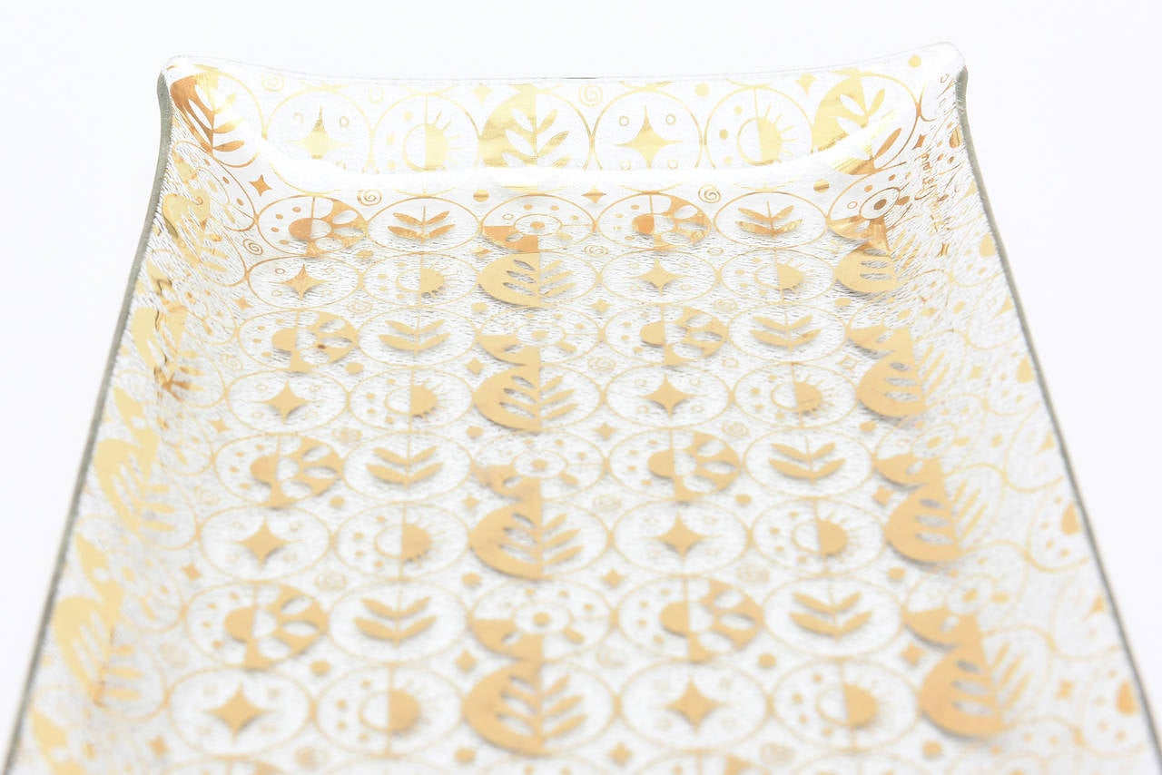 American Signed George Briard Optical Glass Graphic Oblong Tray