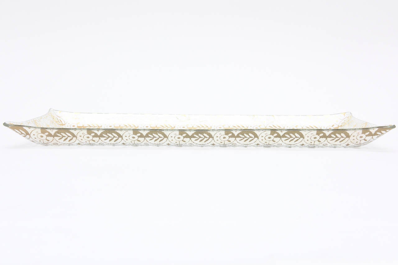 Signed George Briard Optical Glass Graphic Oblong Tray In Excellent Condition In North Miami, FL