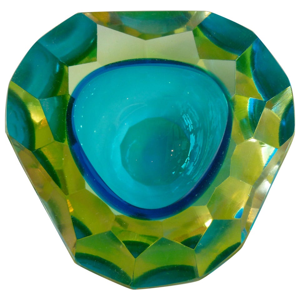 Stunning and Rare Italian Murano Faceted Sommerso Geode Glass Bowl