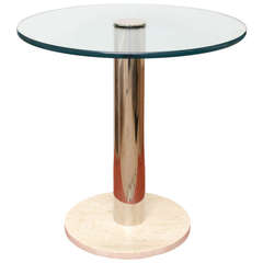 Pace Classic Nickel Silver over Steel Marble and Glass Round Side Table