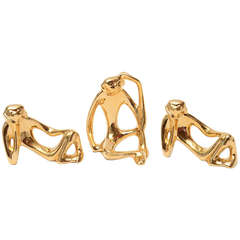 Trio of Three Gold Plated over Ceramic Monkeys / SATURDAY SALE