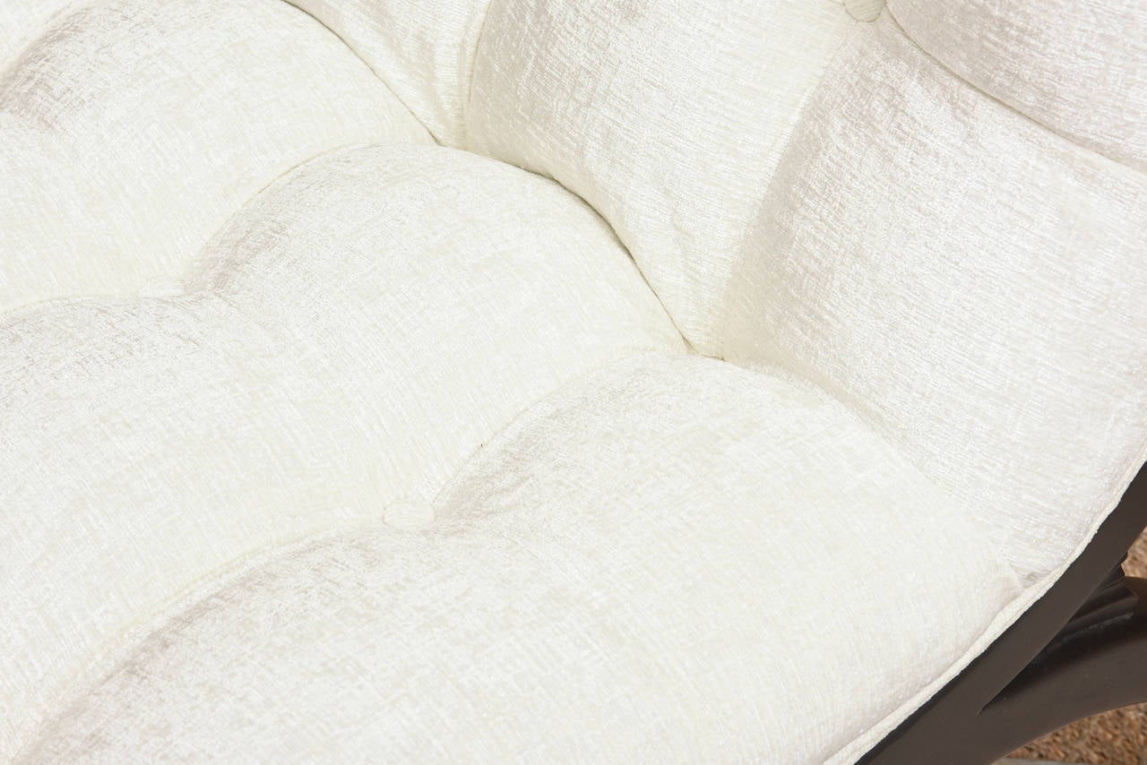 Vintage Grosfeld House Rare Wood Upholstered Lounge Chairs or Mini Settees Pair In Good Condition For Sale In North Miami, FL