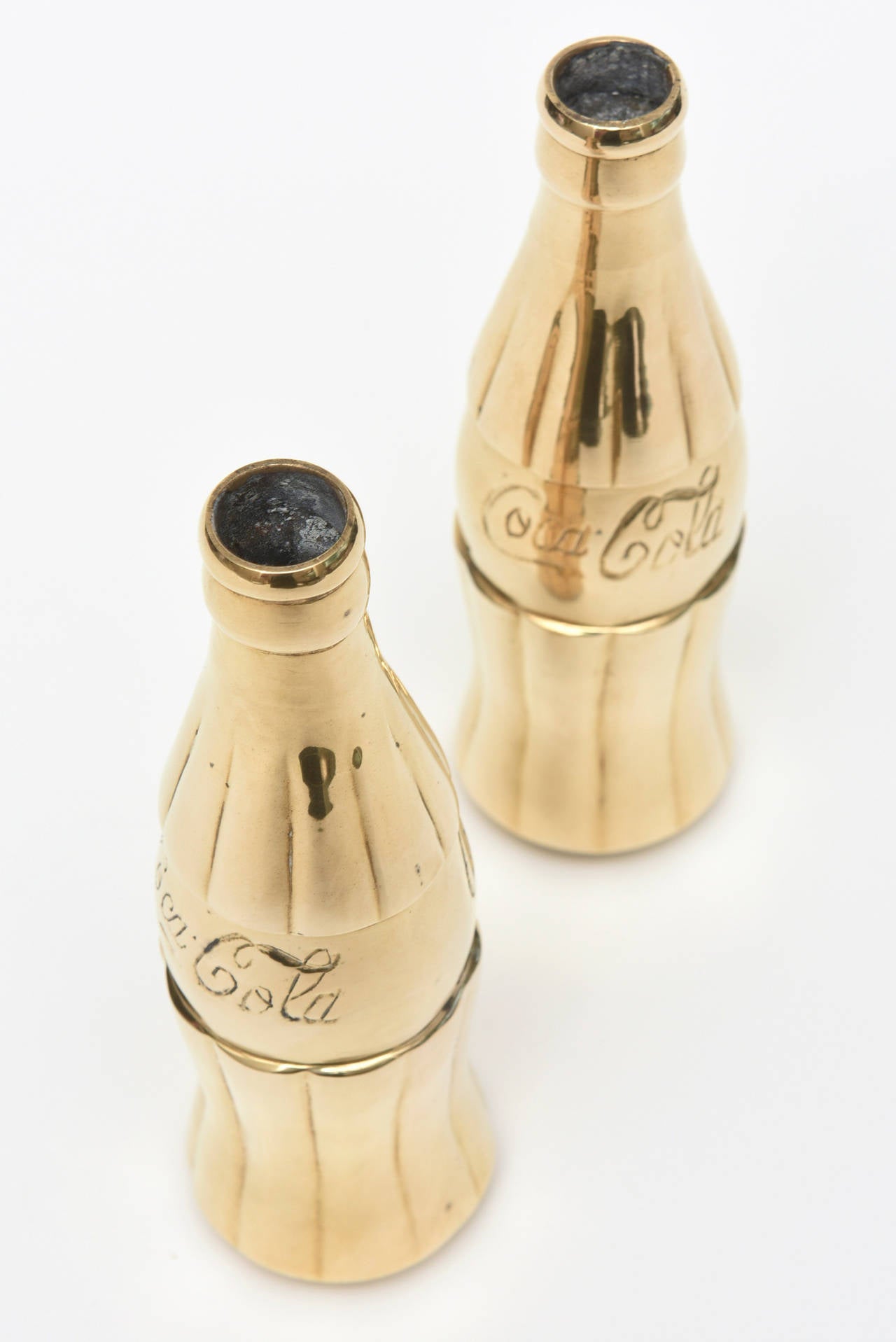 Pair of Pop Art Polished Brass Coke Bottles SATURDAY SALE In Good Condition In North Miami, FL