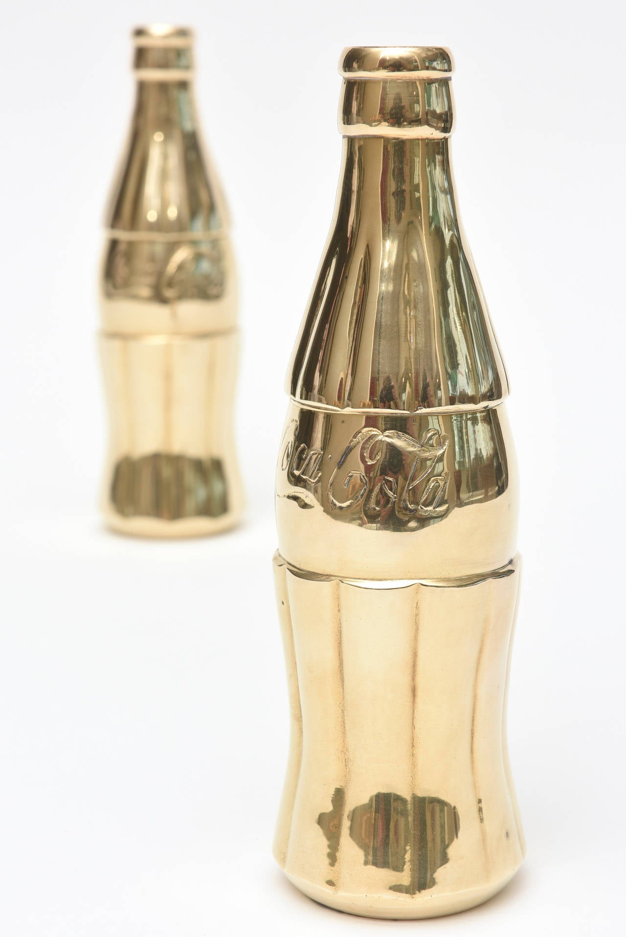Mid-20th Century Pair of Pop Art Polished Brass Coke Bottles SATURDAY SALE