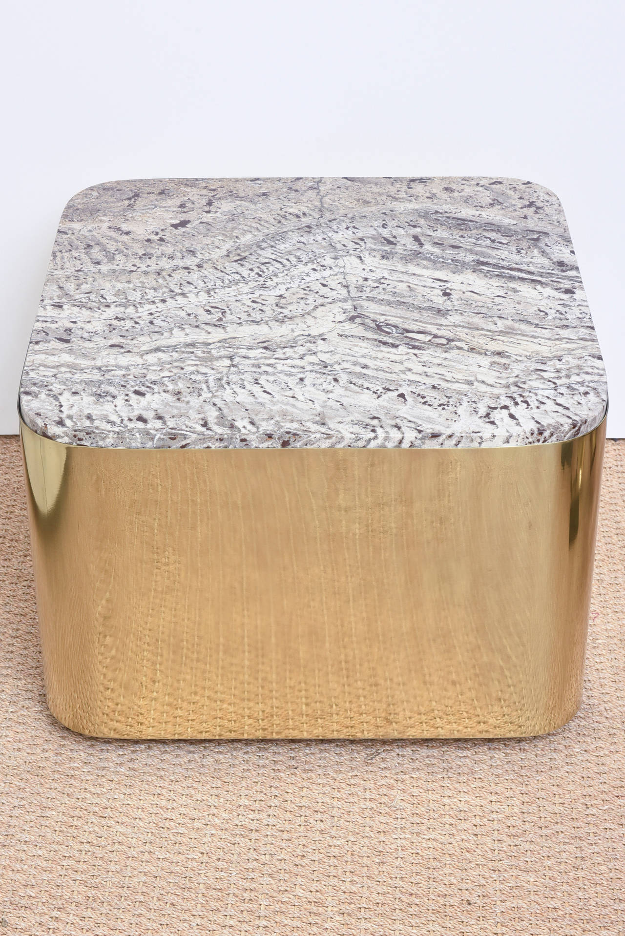 American Springer Style Polished Brass and Italian Marble Square Side Table