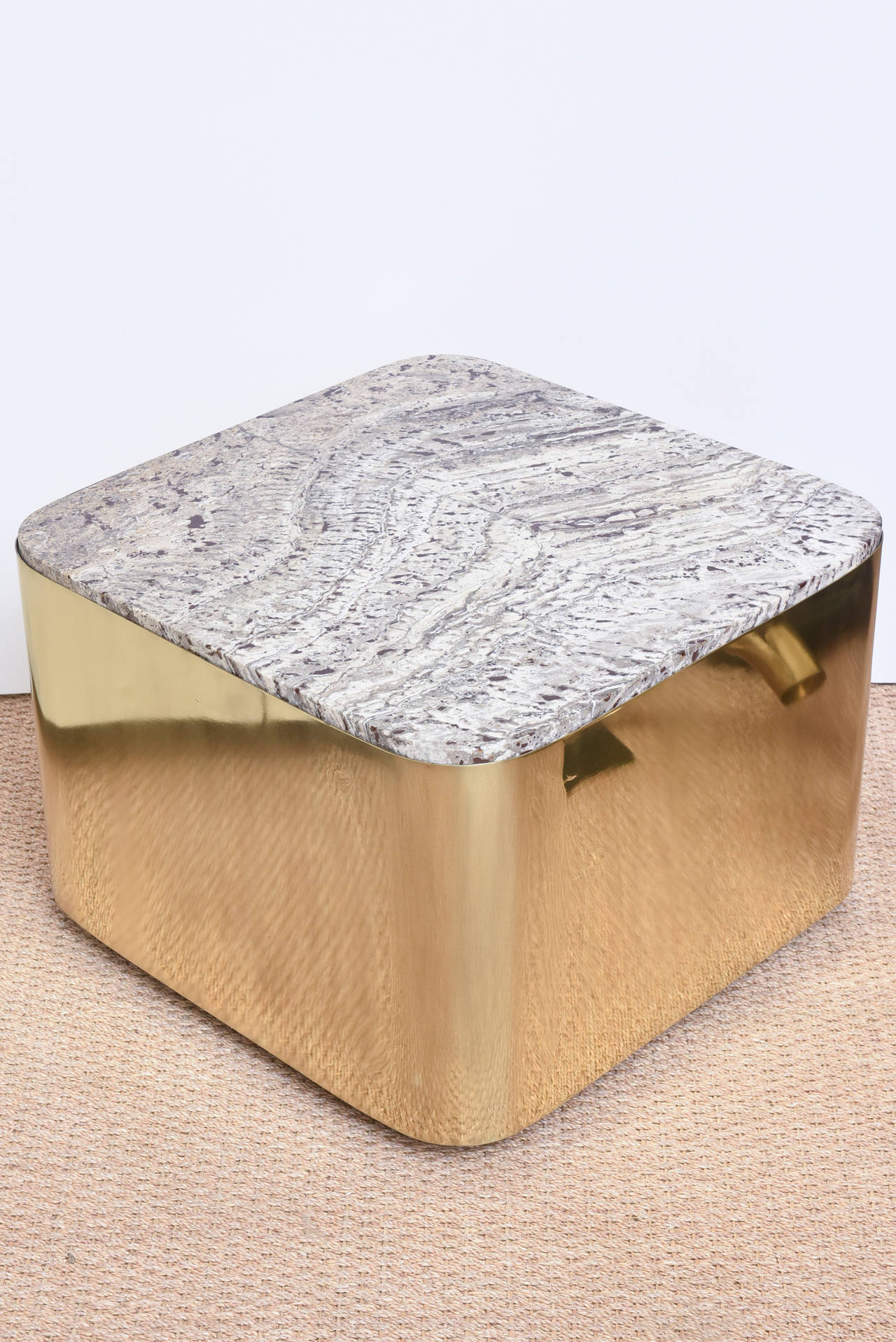 Springer Style Polished Brass and Italian Marble Square Side Table 1