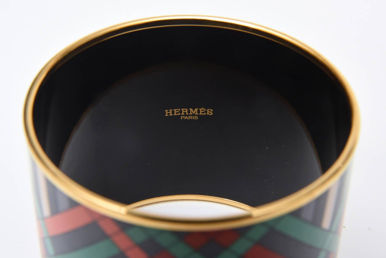 Signed Hermes Wide Enameled Geometric Cuff Bracelet 1