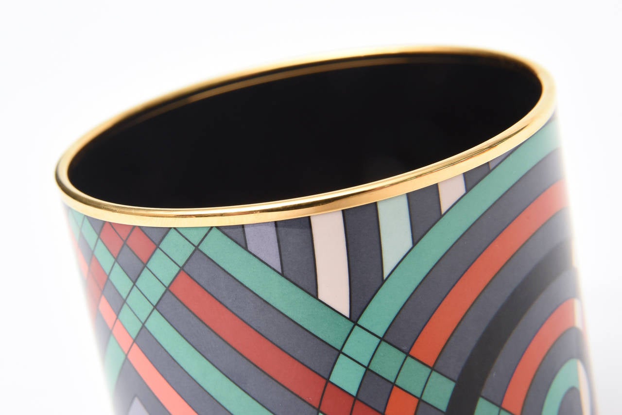 Signed Hermes Wide Enameled Geometric Cuff Bracelet 4