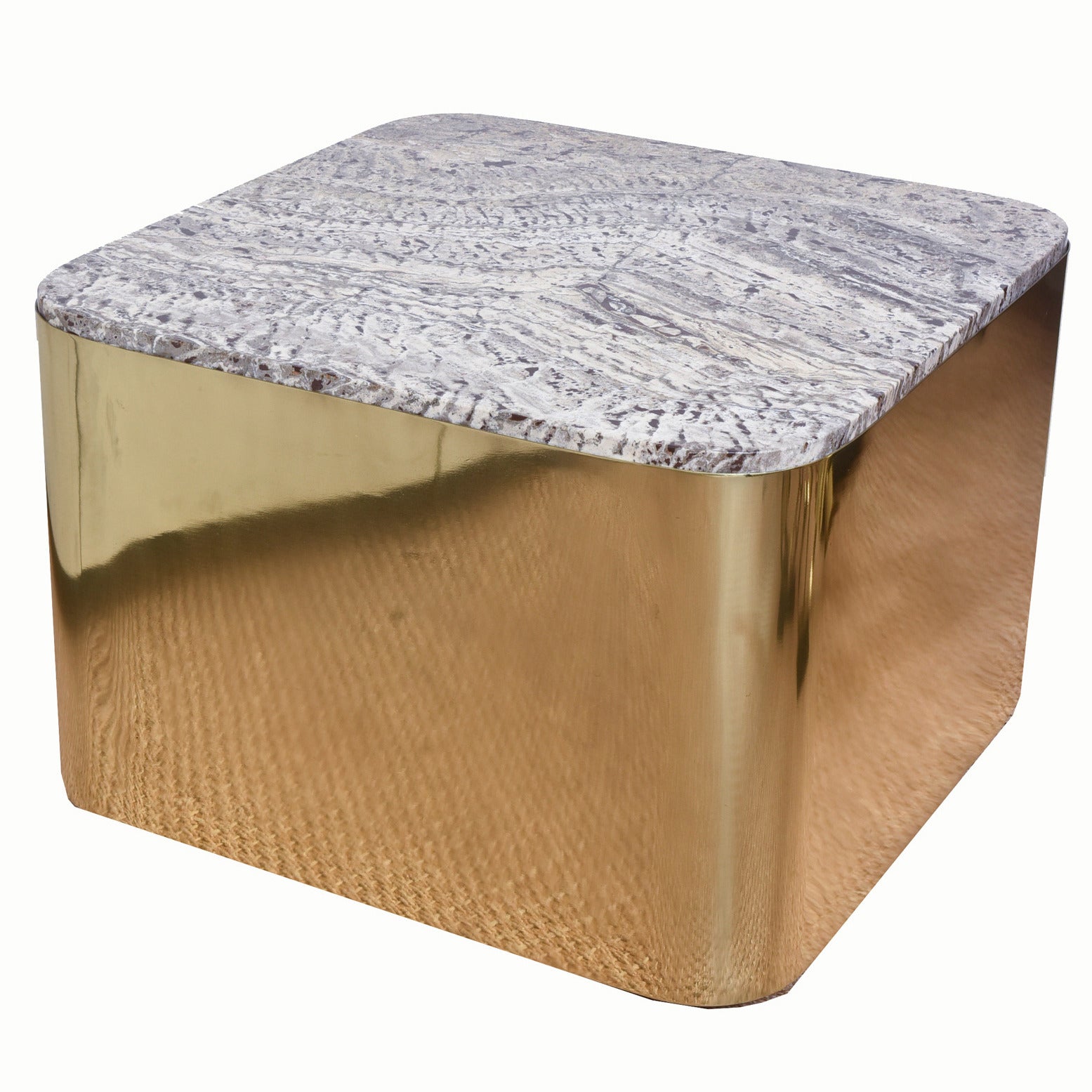 Springer Style Polished Brass and Italian Marble Square Side Table