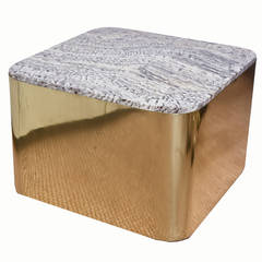 Springer Style Polished Brass and Italian Marble Square Side Table