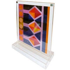 Luscious Vasarely LIke Lucite Tabletop Sculpture
