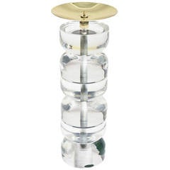 Monumental Heavy Thick Lucite and Brass Column Candleholder
