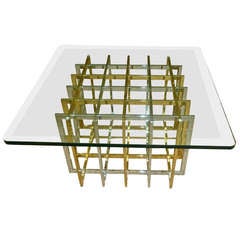 Pierre Cardin Sculptural Grid Mixed Metals/Glass Side Table