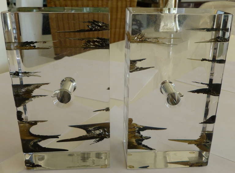 American Lucite and Astrolite Pair of  Sculptural Bookends