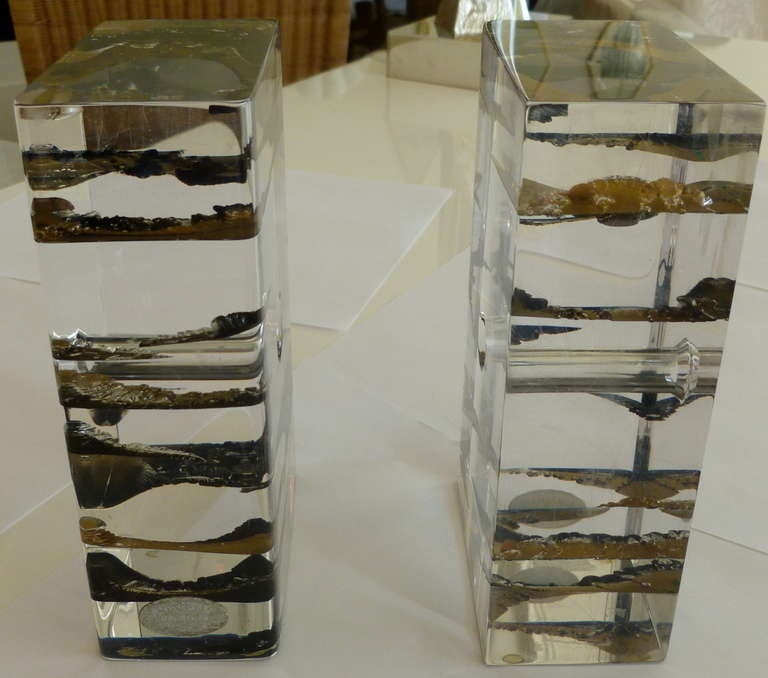 Lucite and Astrolite Pair of  Sculptural Bookends In Excellent Condition In North Miami, FL